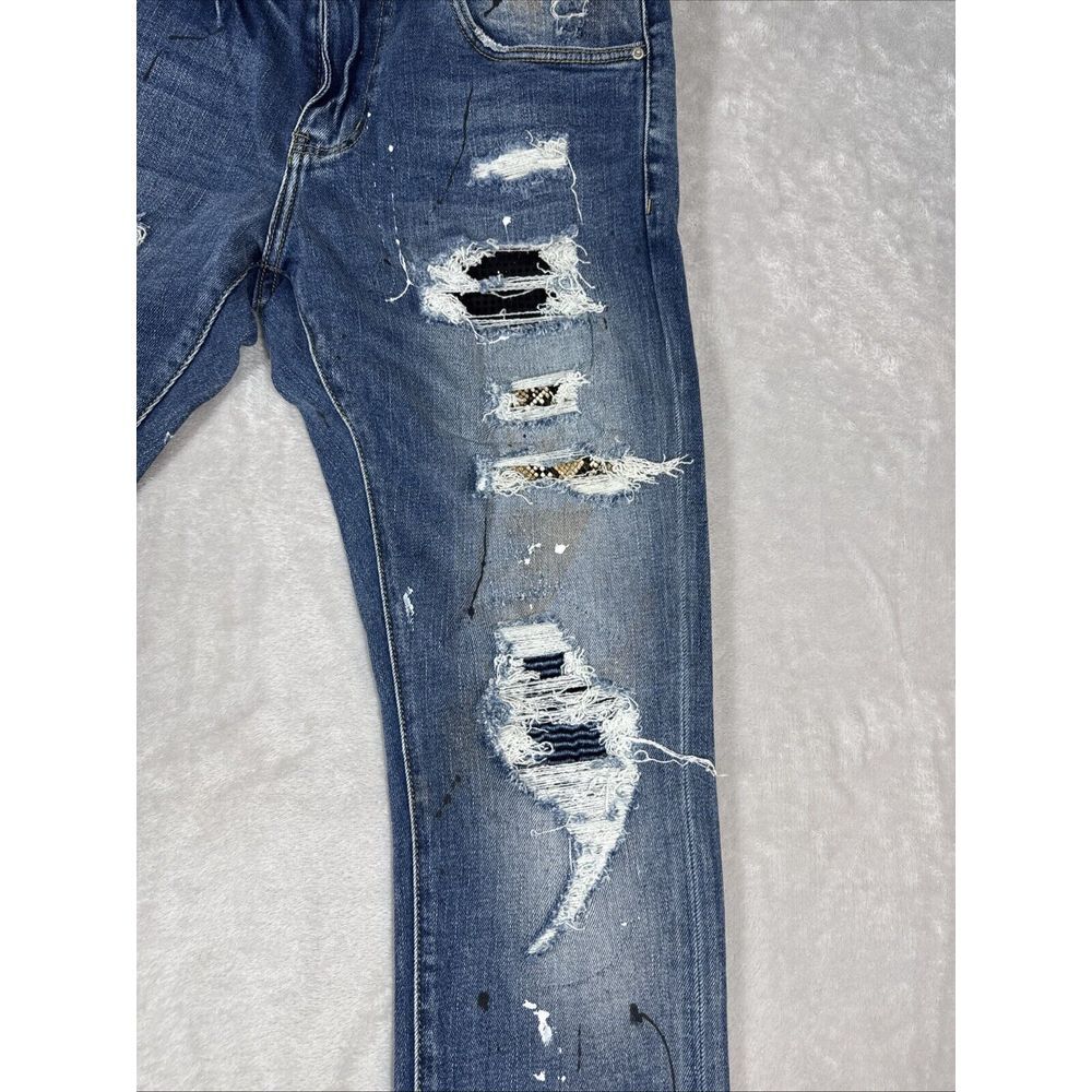 Embellish Men's Rip & Repair Patchwork Distressed Skinny Fit Denim Reptile - Picture 4 of 11